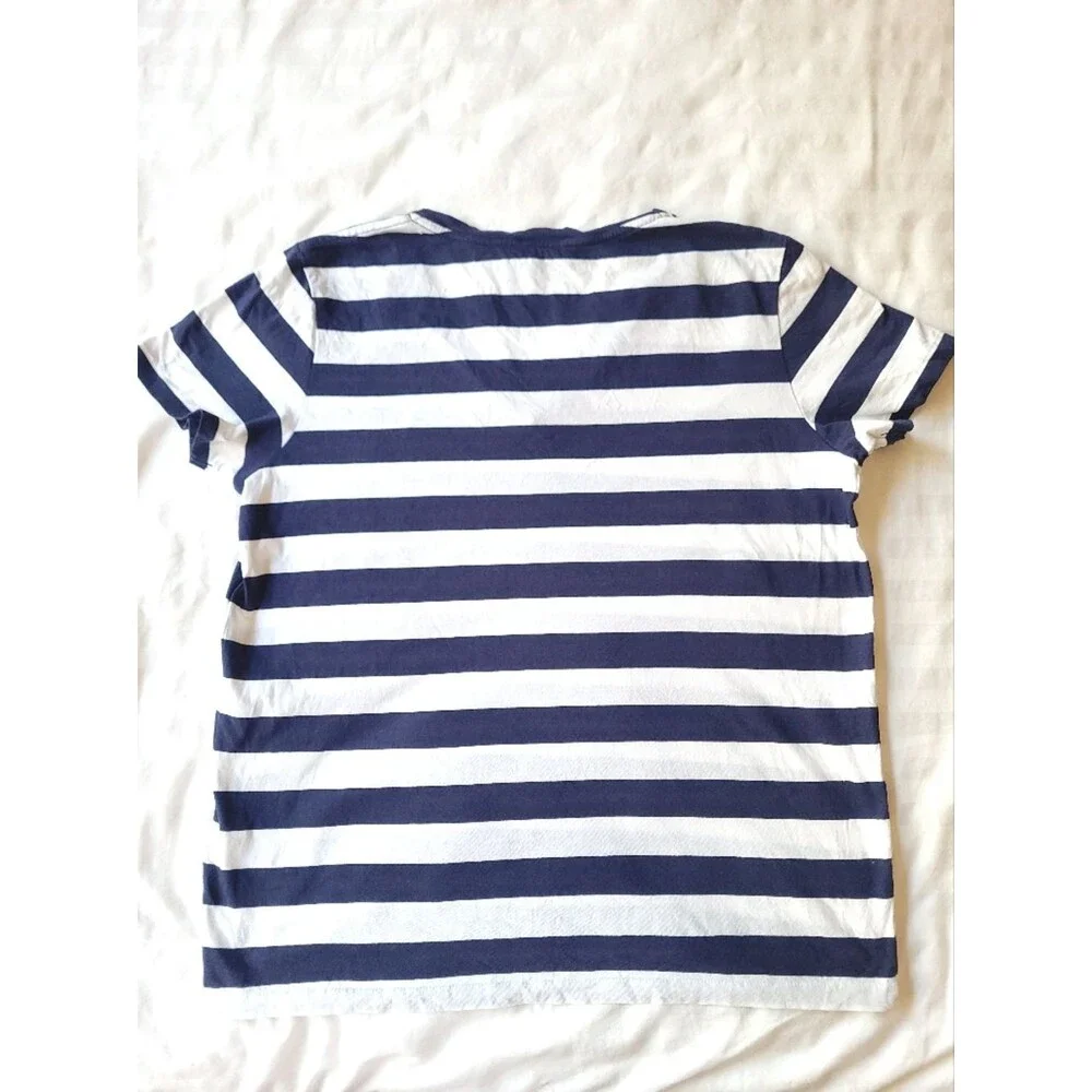 🍒Ralph Lauren🍒 Navy and White Striped V‑Neck Tee